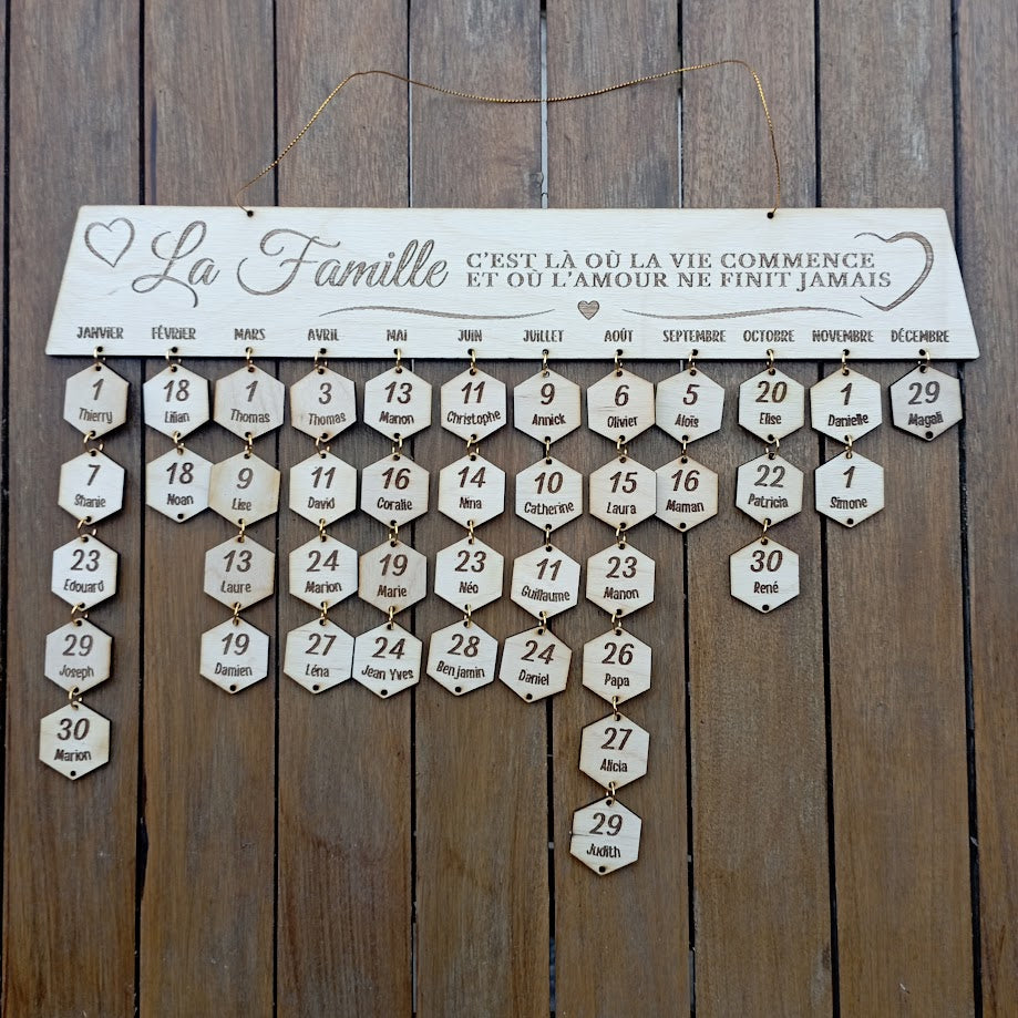 Calendrier des anniversaires gravé