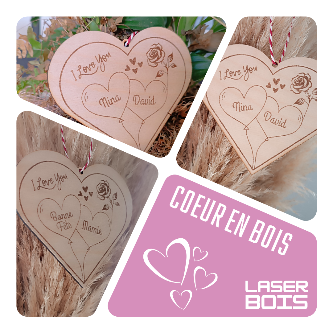Coeur en bois gravé