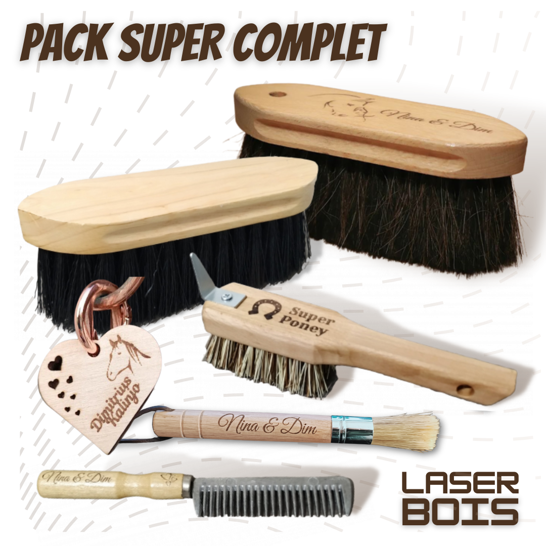 PACK SUPER COMPLET - Bouchon + Brosse douce + Cure-pieds + Peigne + Pinceau + Bijou de licol