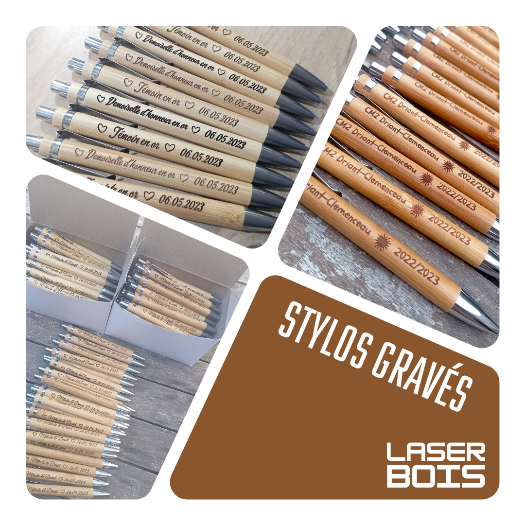 Stylos en bois gravé
